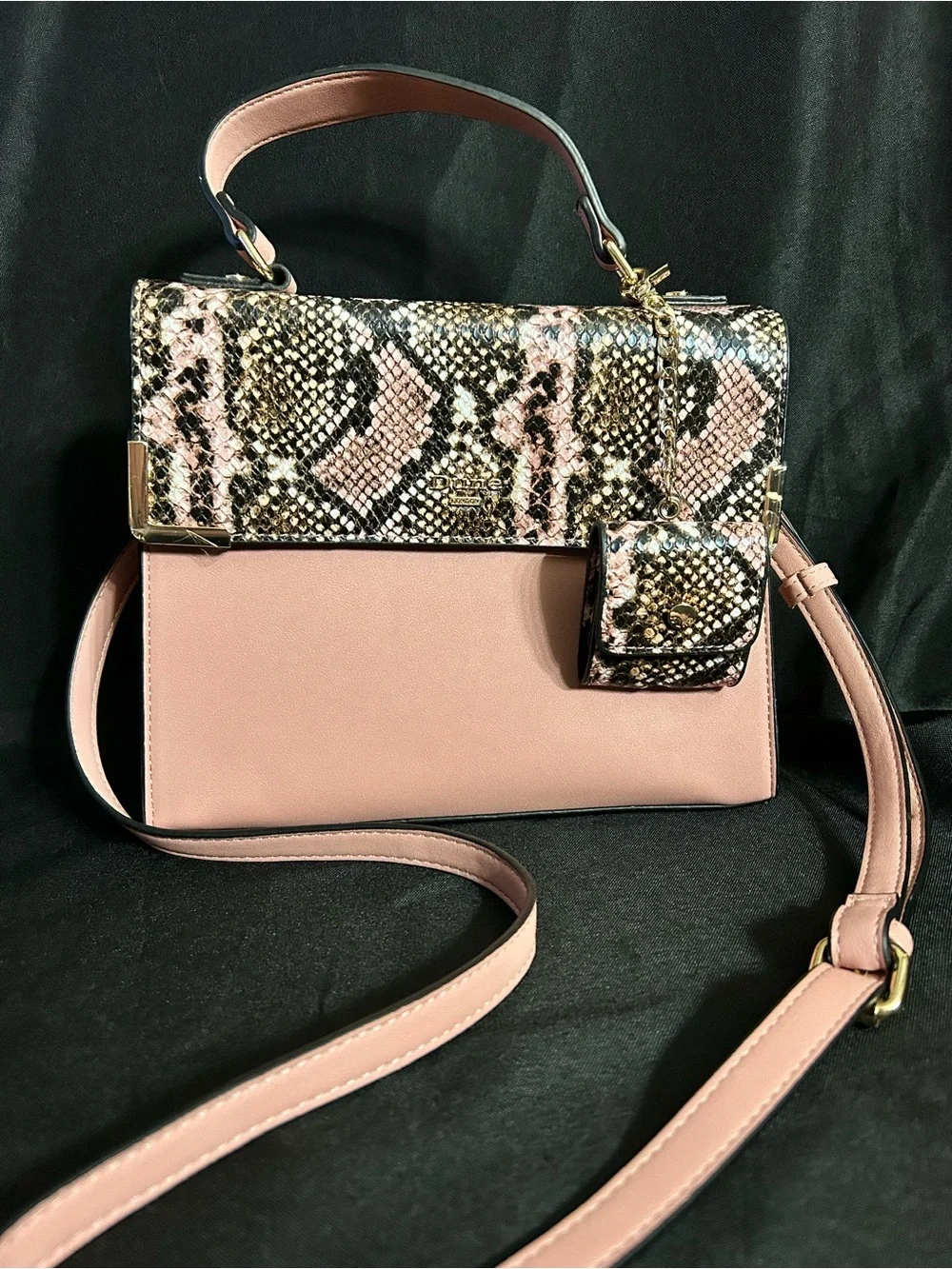 Dune London Pink Snake-Print Top Handle Crossbody Bag Sanitizer Holder NWOT